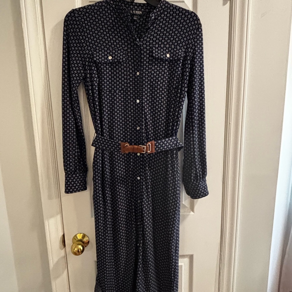Navy Blue Patterned Women's Dress